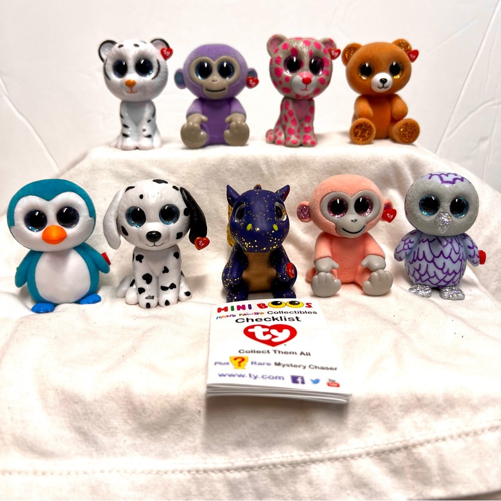 TY Mini Boos Hand Painted Collectibles, 9 Figurines includes Saffire Blue Dragon